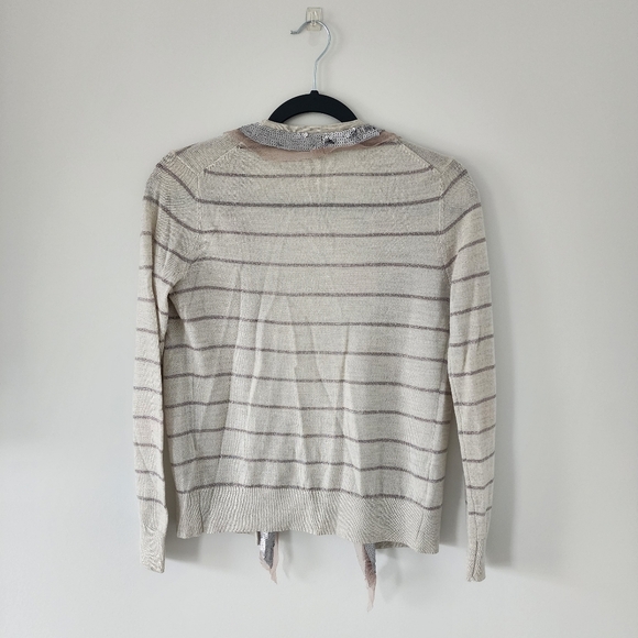 Ann Taylor LOFT Womens SP Sequin Sweater Trim Cardigan Wool Stripe Open Front - Picture 4 of 5